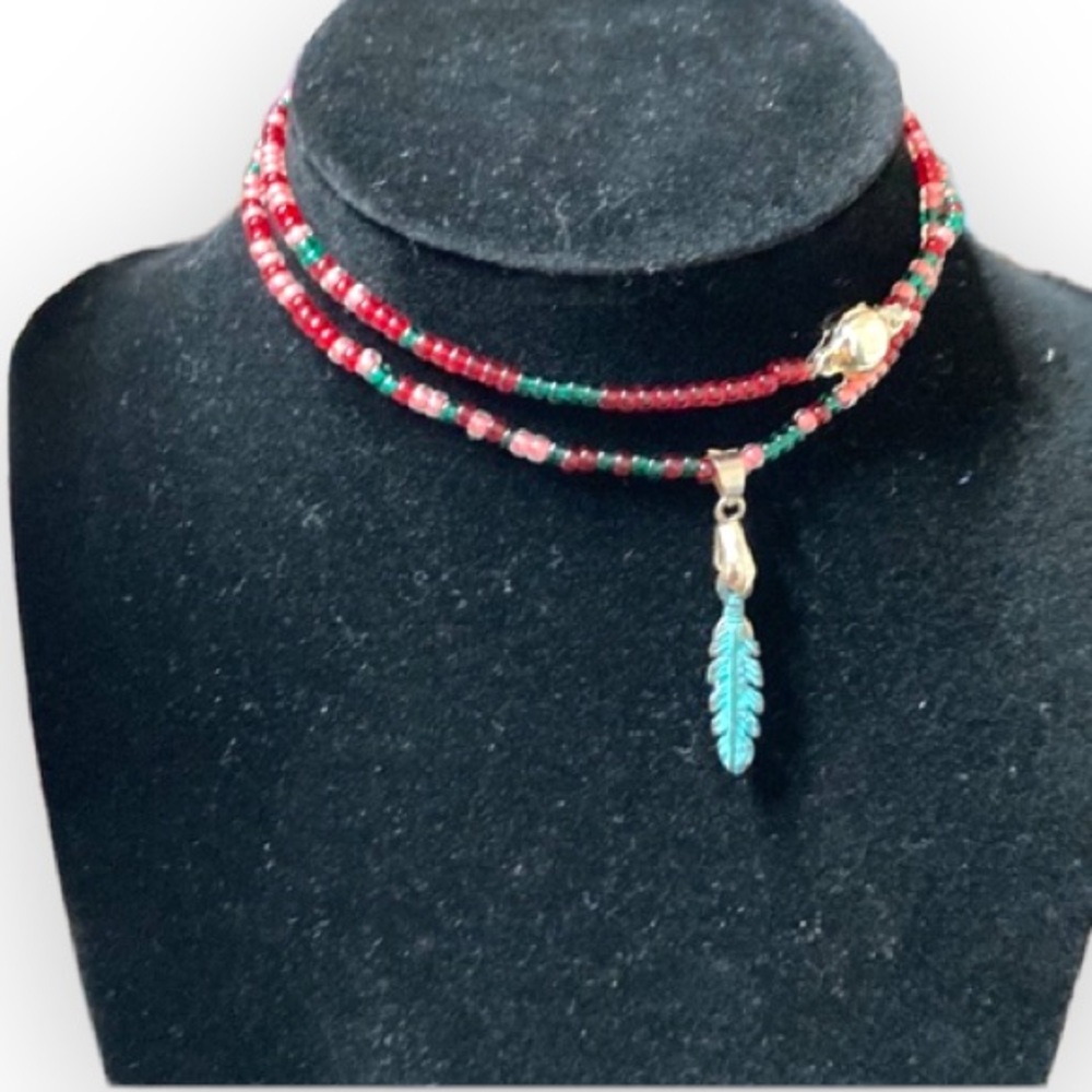 Native beaded and feather necklace